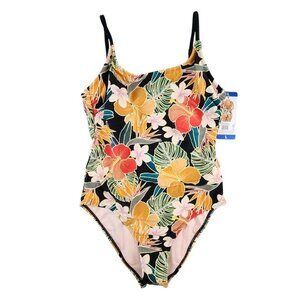 Hurley Womens Lg One Piece Swimsuit Tropical Floral Lined UPF 50 Unpadded NEW‎